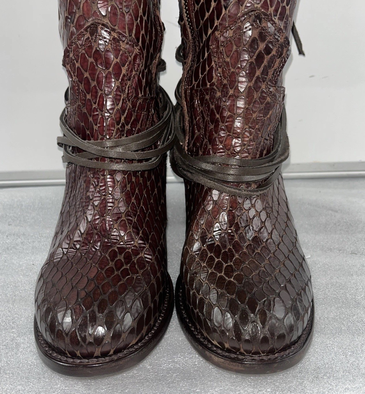 Rare Freebird by Steven Cognac Croco Coals – Sz 8 / Tall Leather Lace Up Boots