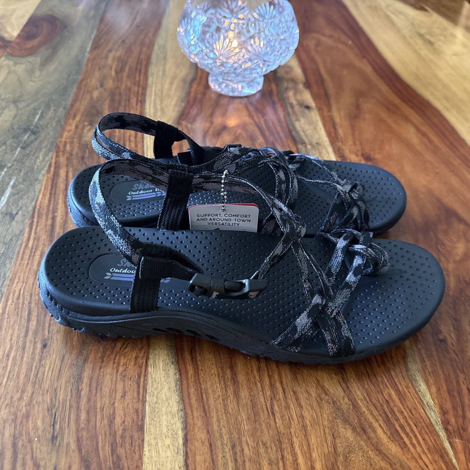 Skechers Reggae Positive Space Black Women’s Sandals – Size 9 Wide Fit 163595W