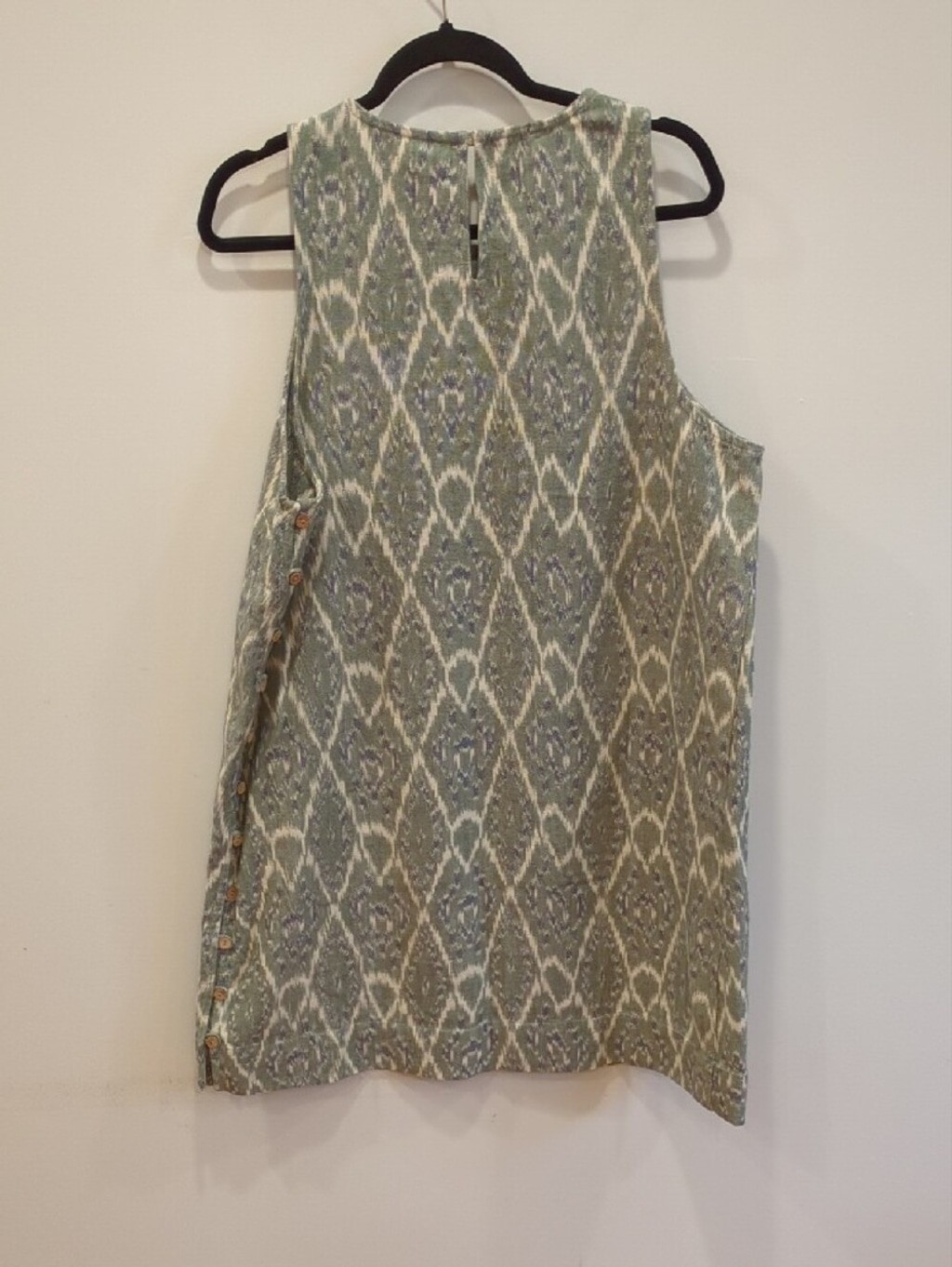 Granola Boho Coastal Preppy Faherty Blue Green Ikat Shift Mini Dress Sz XL NWOT