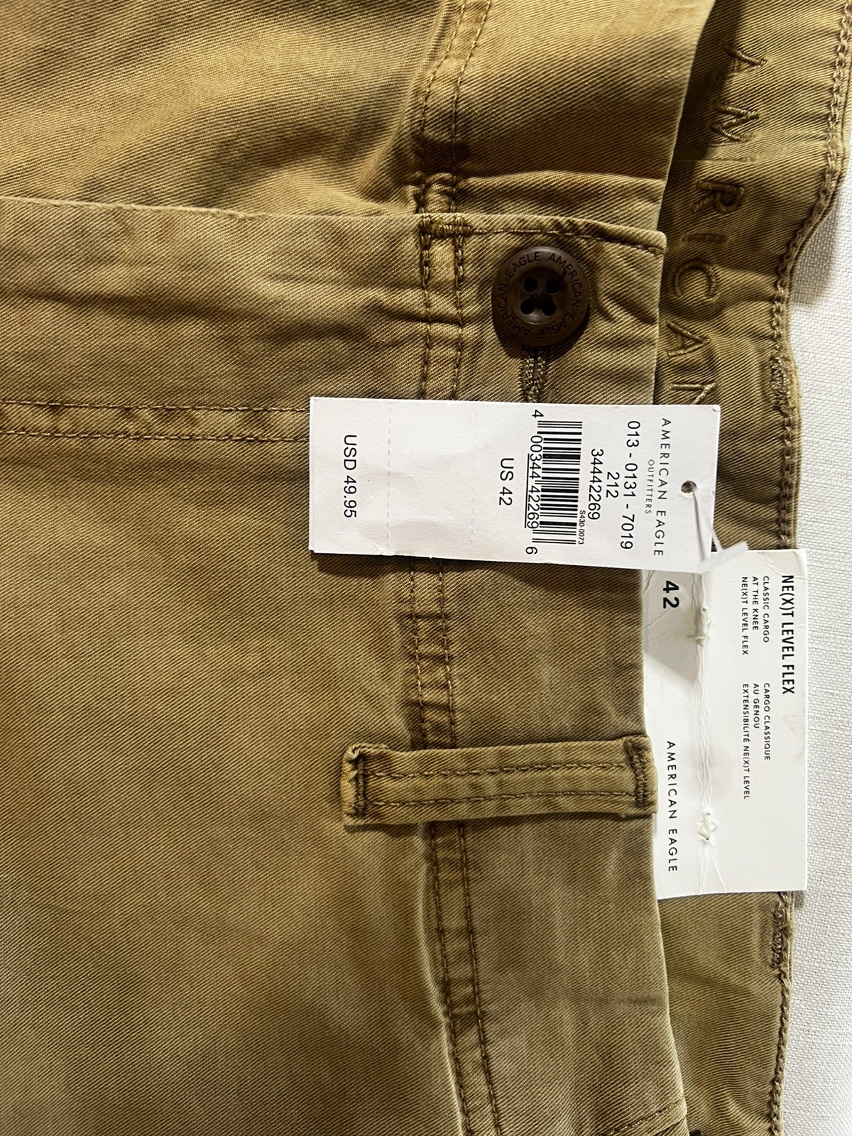 American Eagle Next Level Flex Classic Cargo Shorts Khaki Men’s Size 42 NWT