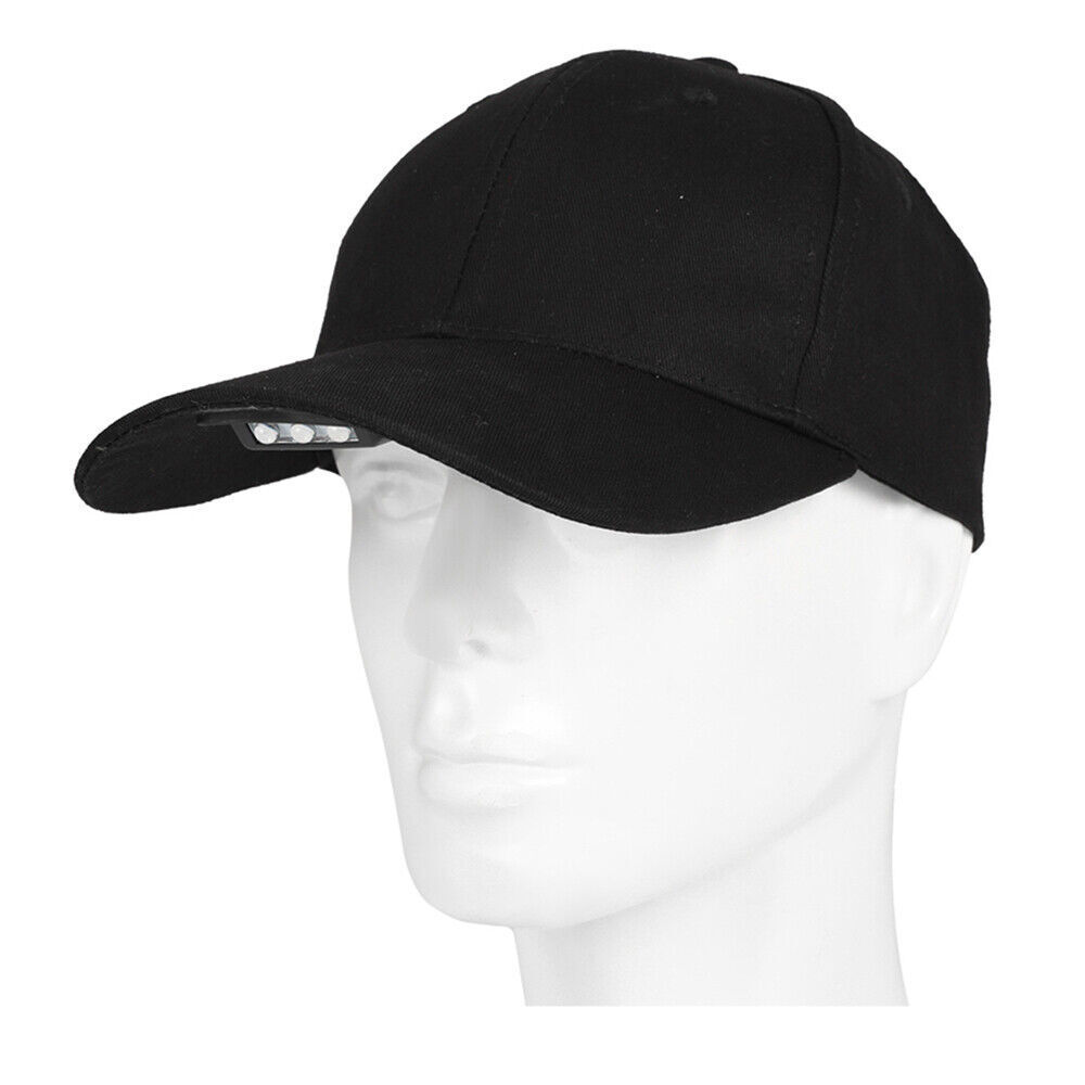 Solid Baseball Cap With LED Head Light Headlamp Flashlight Rechargeable USB Hat