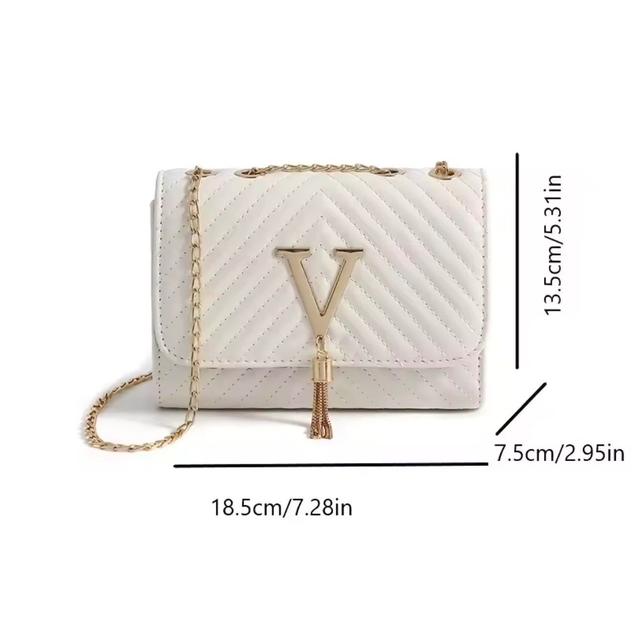 Women Chevron Quilted Chain Crossbody Bag V Logo Tassel Shoulder Flap Handbag