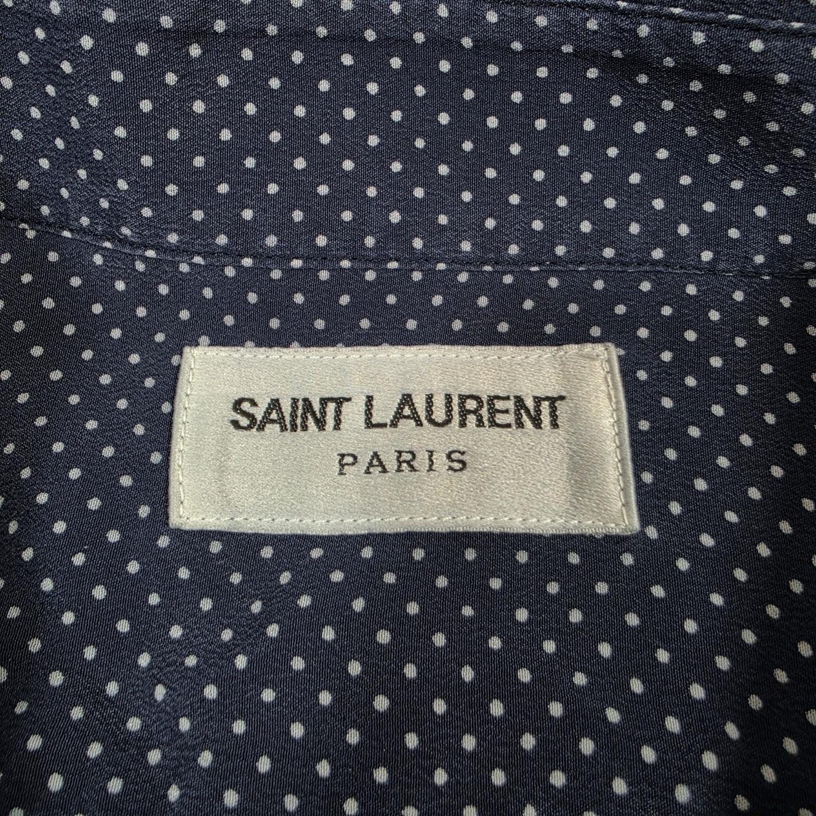 Saint Laurent Paris 100% Silk Polka Dot Dress Shirt Mens 39 15.5