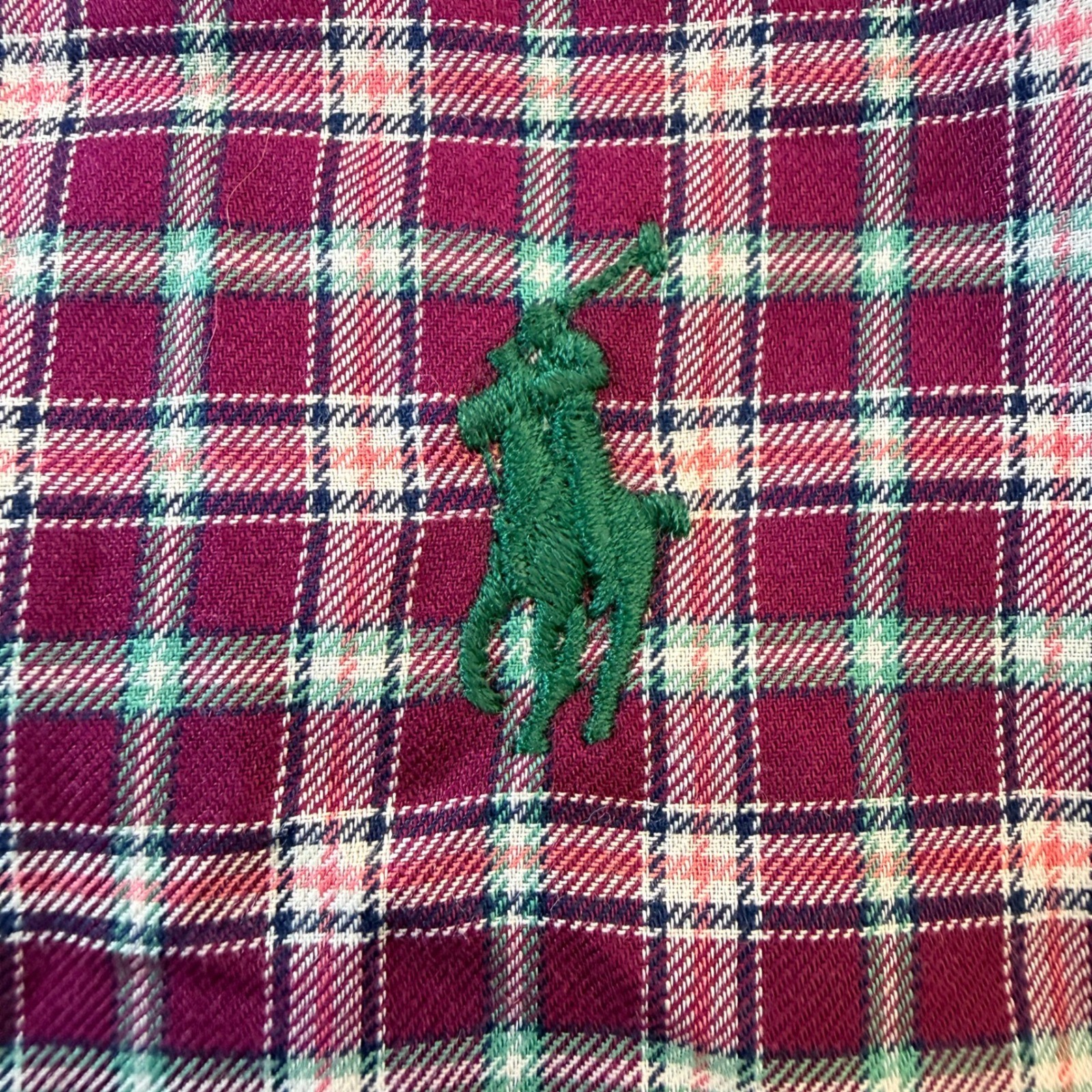 Ralph Lauren Button Down Shirt Mens Small Maroon Green Plaid Cotton Custom Fit