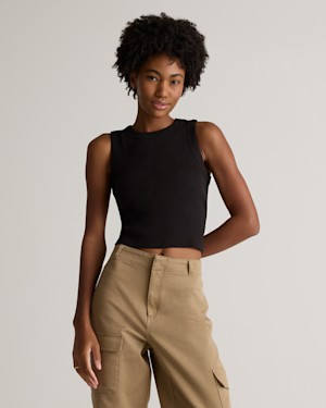 Quince Women Organic Cotton Micro-rib Cropped Cutaway Tank (3-pack) Black M