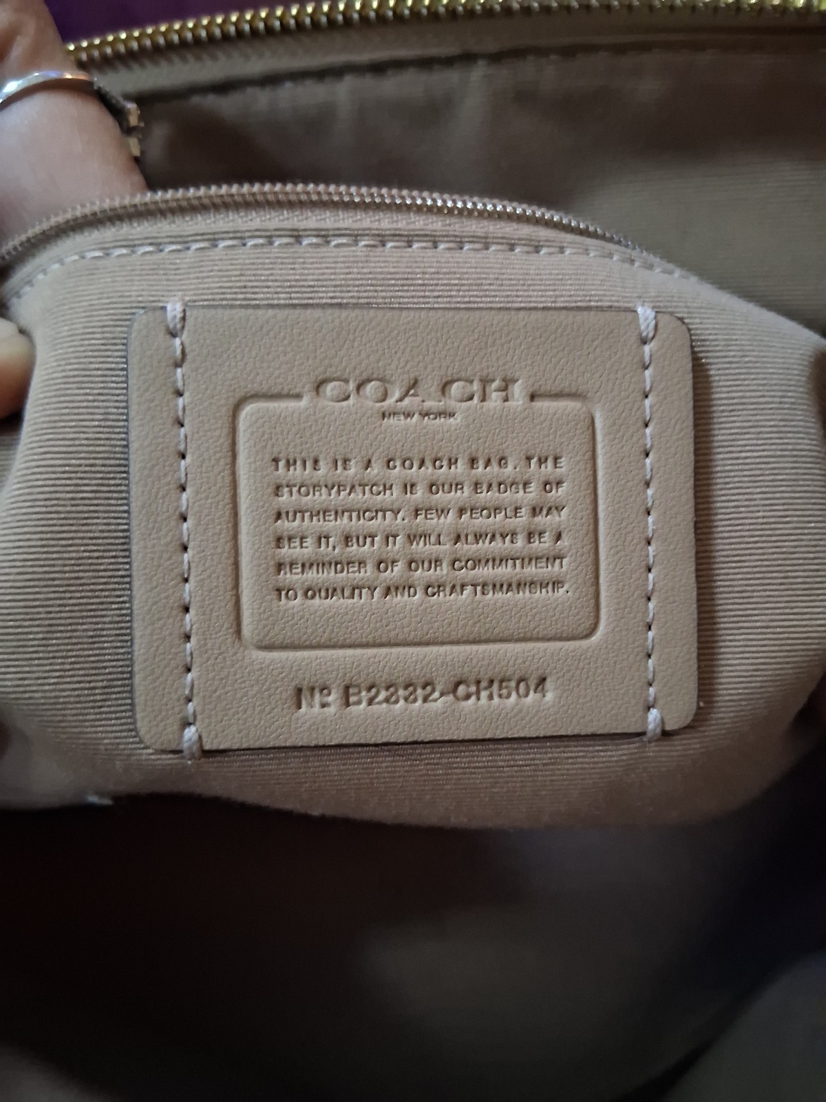 Coach CH504 Cream, Tan Canvas and Leather Signature Gallery Tote Bag Purse