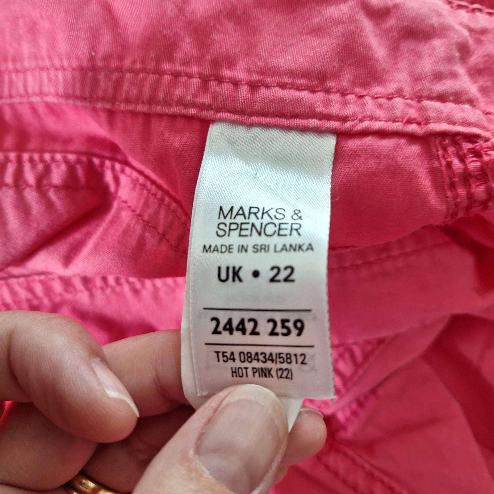 M&S Cargo Combat Trousers Cropped Adjustable Length UK22 Hot Pink 100% Cotton
