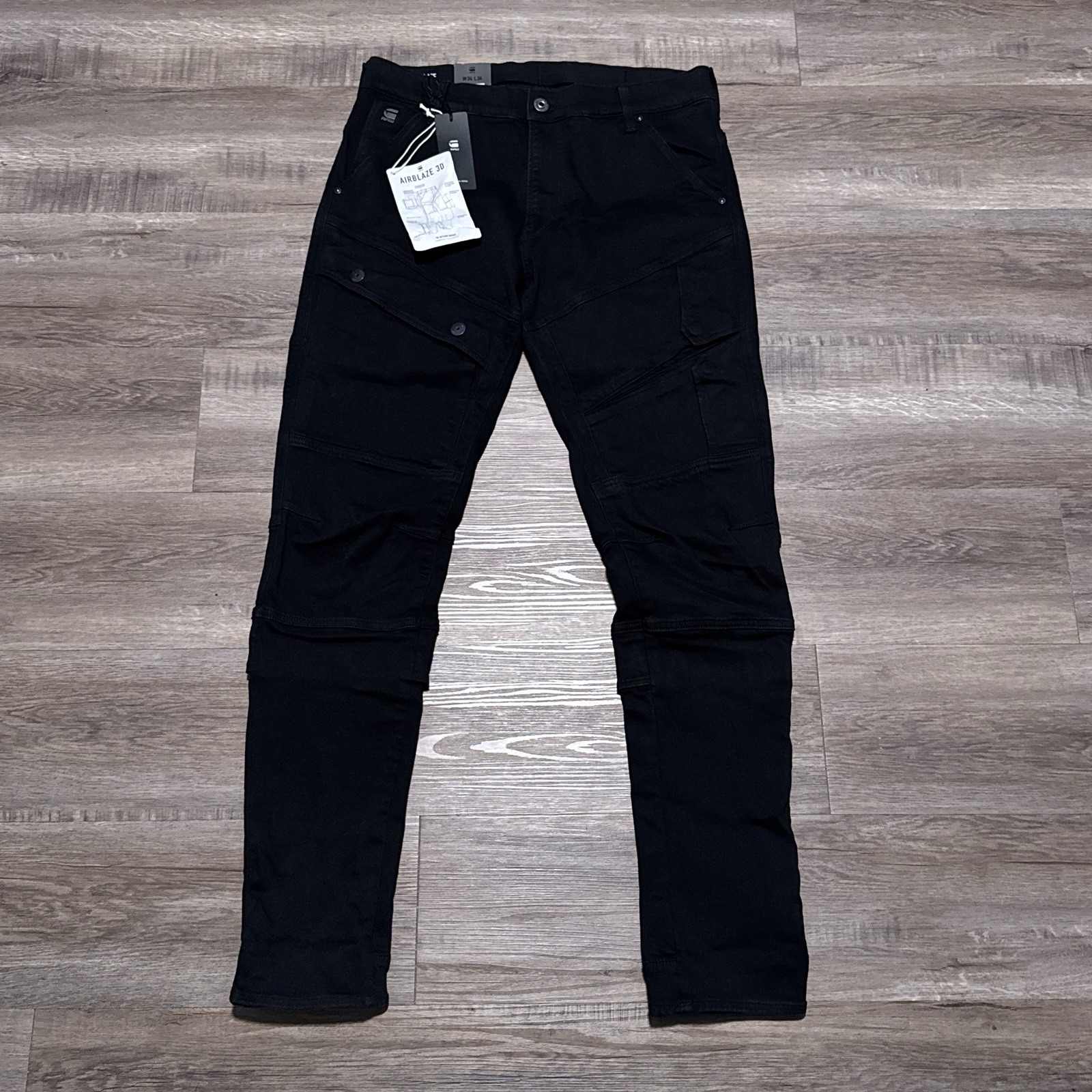 G-Star Raw Airblaze 3D Skinny Black Multi Pocket Moto Cargo Jeans Mens 34×34 NEW