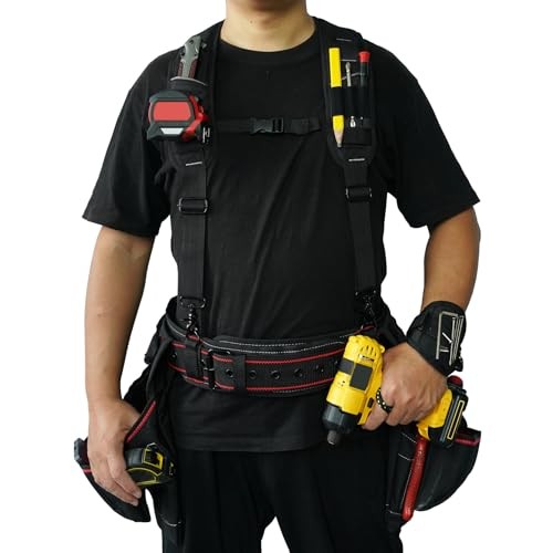 Tool Belt Suspenders for Men with Magnetic Wristband,Heavy Duty Work SW00A-BLK
