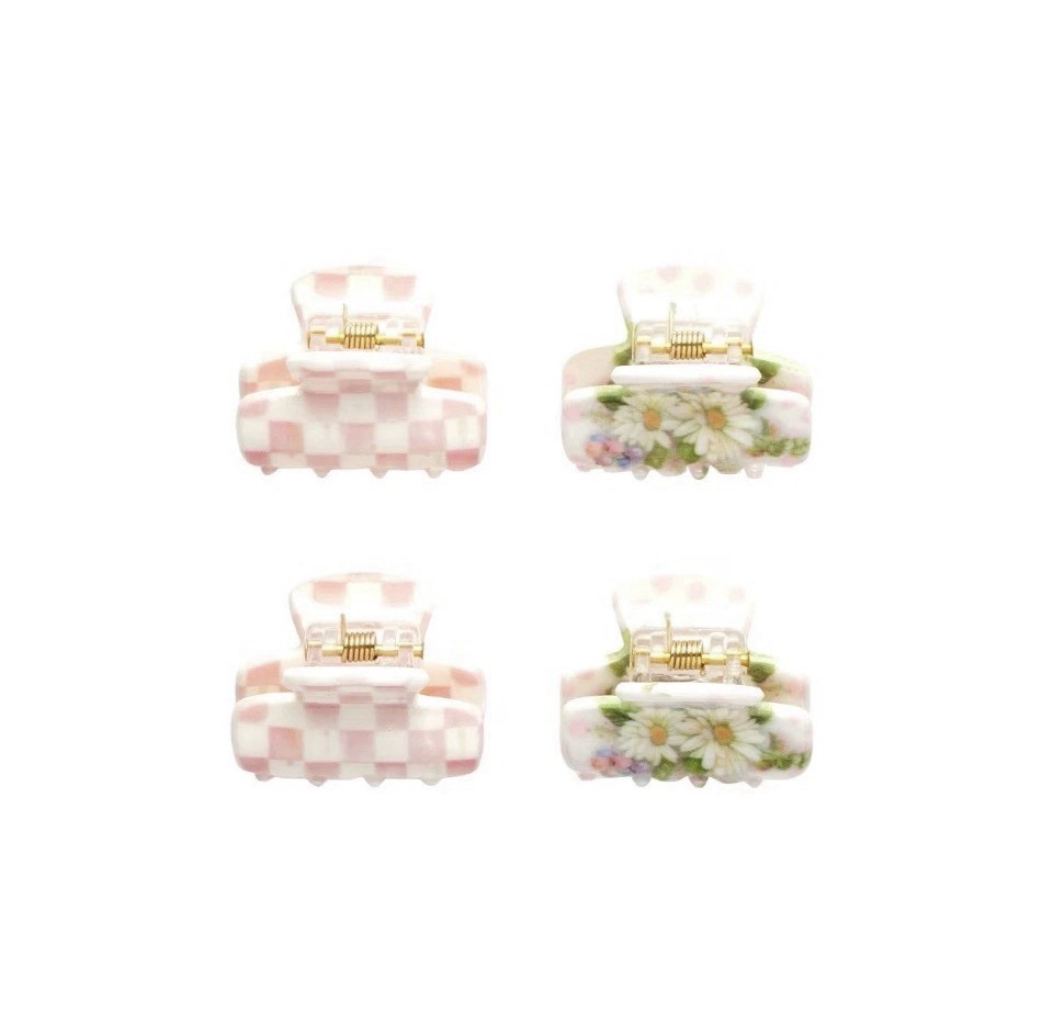 Viral MacKenzie Childs x Goody Target 🎀 Pink Check Mini Hair Claw Clips Set New
