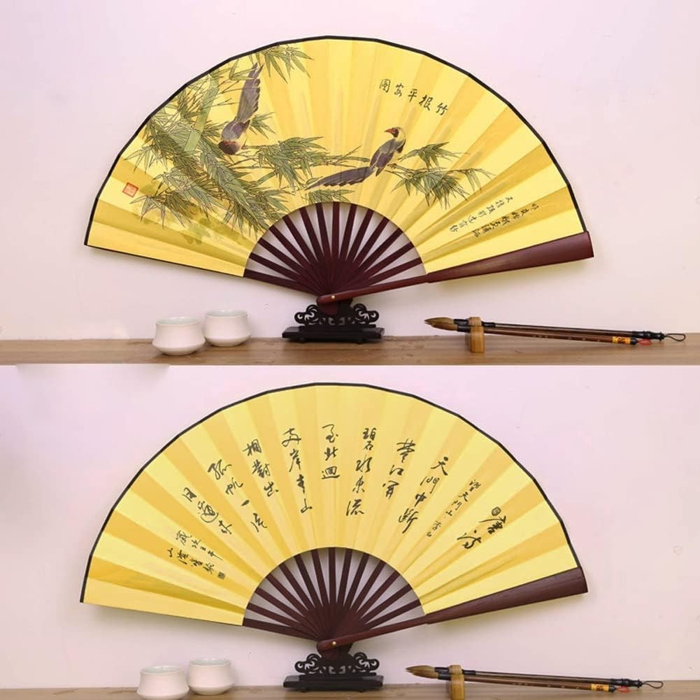 Folding Hand Fan,13 inch Bamboo Fabric Large Hand Fans with Chinese Tradition…