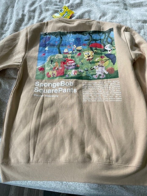 SpongeBob & Patrick Men’s M Beige Pullover Sweatshirt Front & Back Graphics~NWT