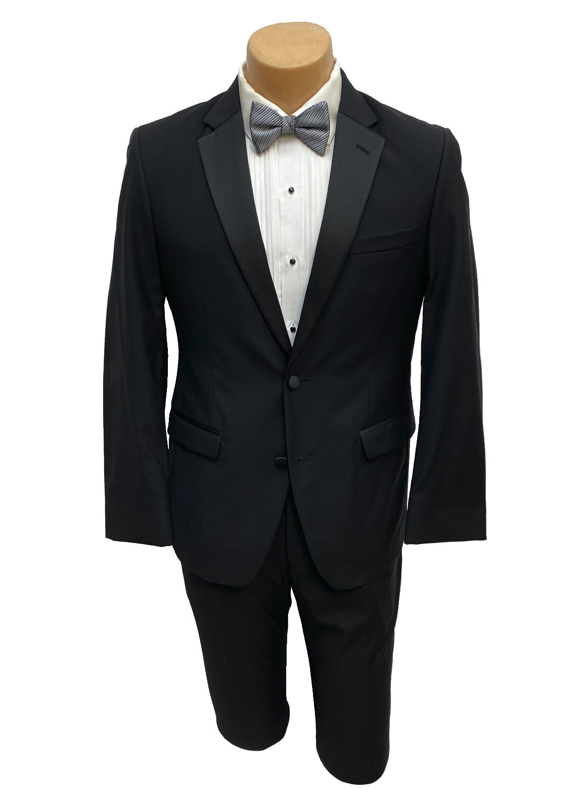 Men’s Black Tuxedo with Flat Front Pants High Quality Merino Wool Modern Fit