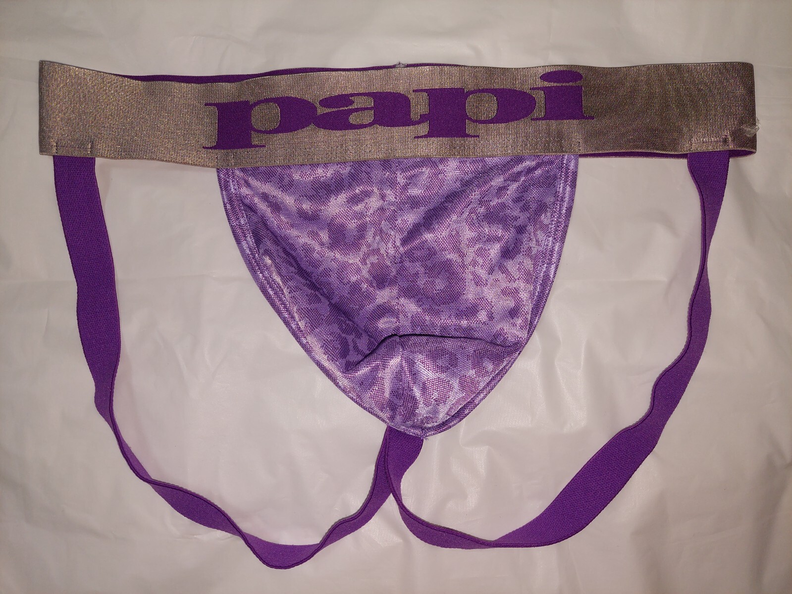 PAPI MENS UNDERWEAR JOCKSTRAPS COLOR PURPLE PATTERN W SILVER BAND SIZE MEDIUM M