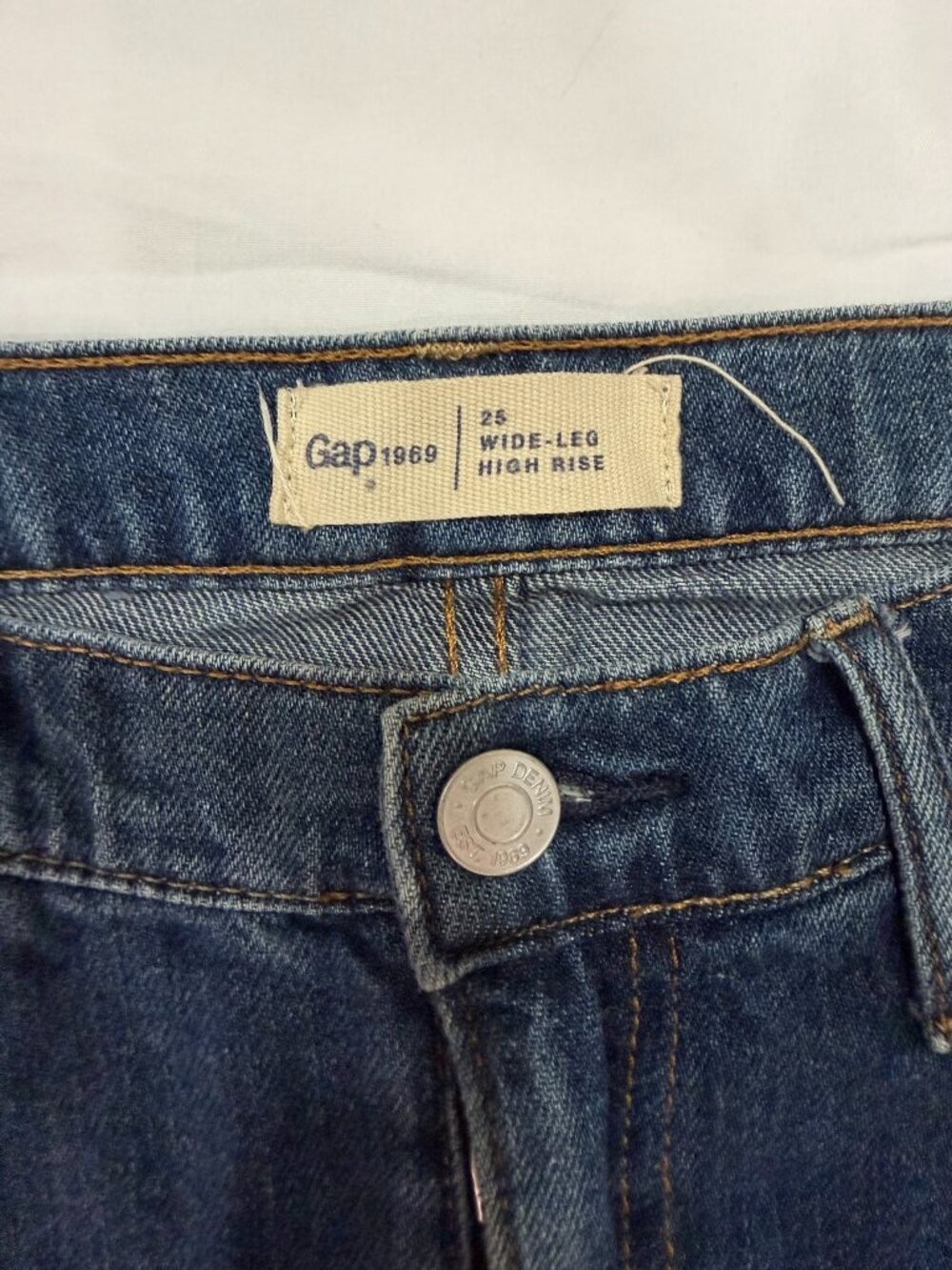 Gap 1969 Wide-Leg High Rise Distressed Bleached Hem Denim Jeans Size 25