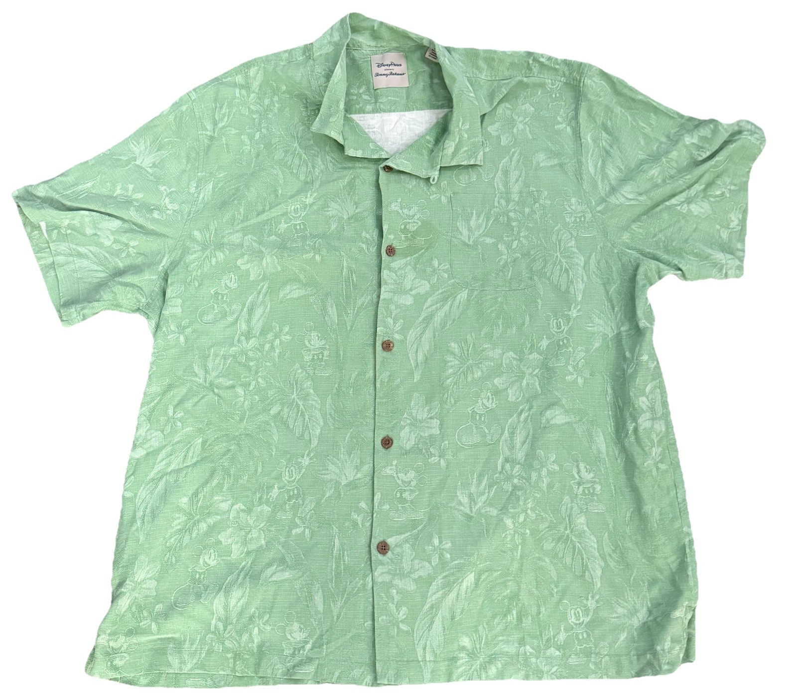 Tommy Bahama Disney Parks Mickey Tonal Jacquard Camp Shirt Green 3XL (XXXL)