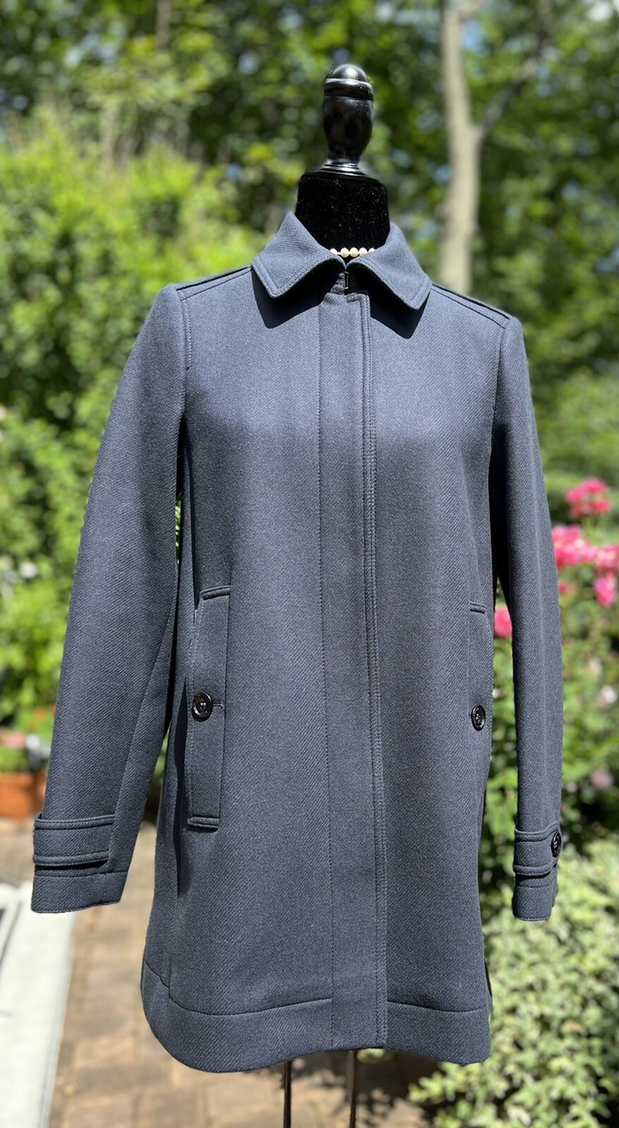 Burberry Brit Elmsby Wool Blend Coat Dark Navy Single Breasted US 6 NWT