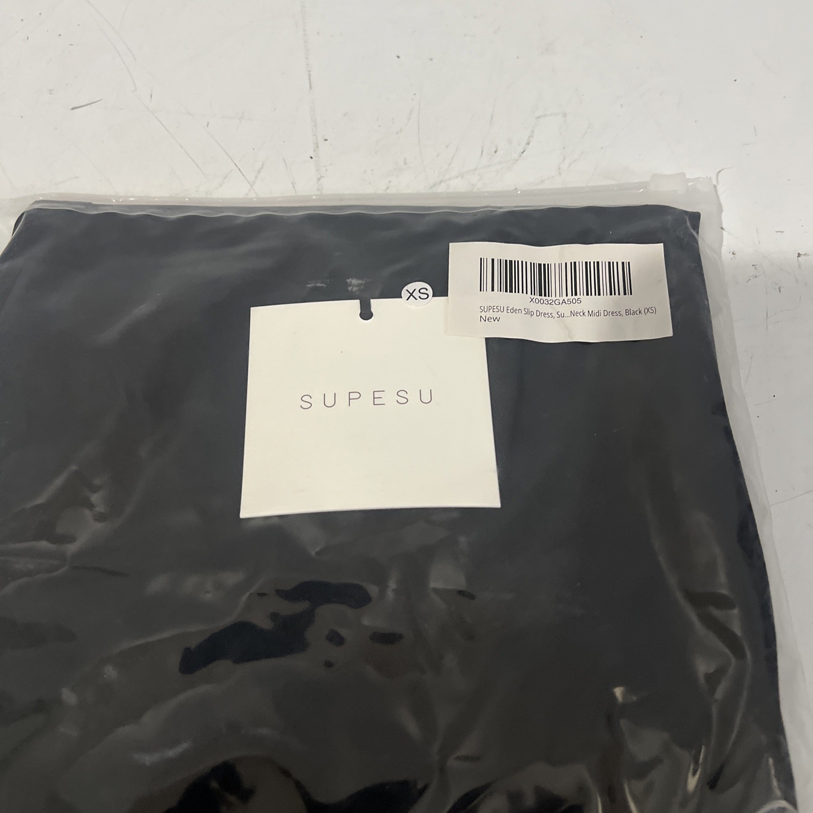 NWT Supesu Eden Black Satin Slip Dress Spaghetti Straps side slits Extra Small