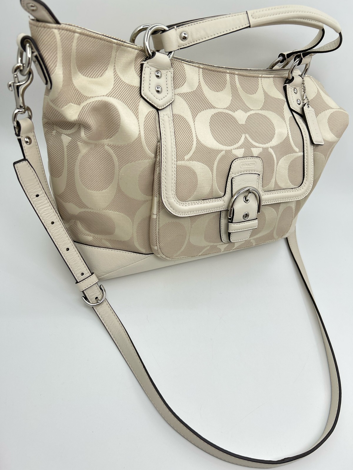 Coach Beige Signature Print Women Coach Campbell Abby Hobo #F28901 Satchel
