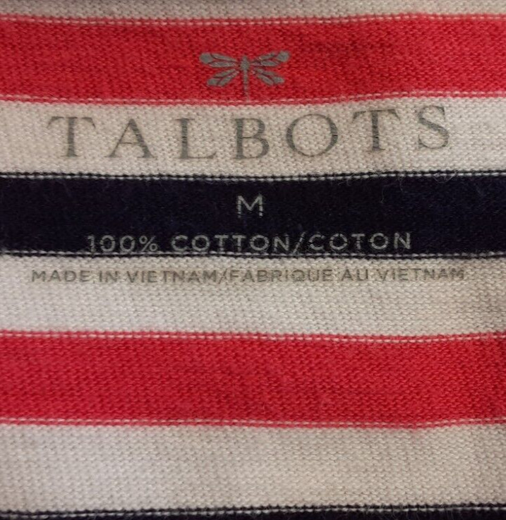 Talbot’s Tee Boat Neck Bracelet Sleeves Red White Black Stripes Misses M