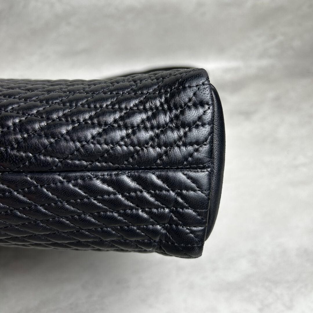 BALLY Black Quilted Leather Chain Tote Bag Shoulder Bag Charm Womens