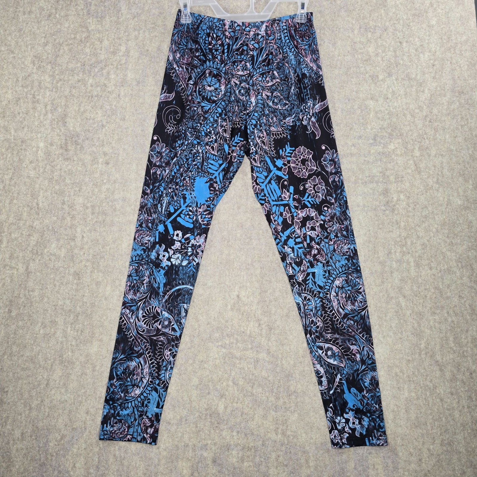 Lily Womens Printed Leggings Black/Blue S/M Stretch Polyester/Spandex Blend Slim