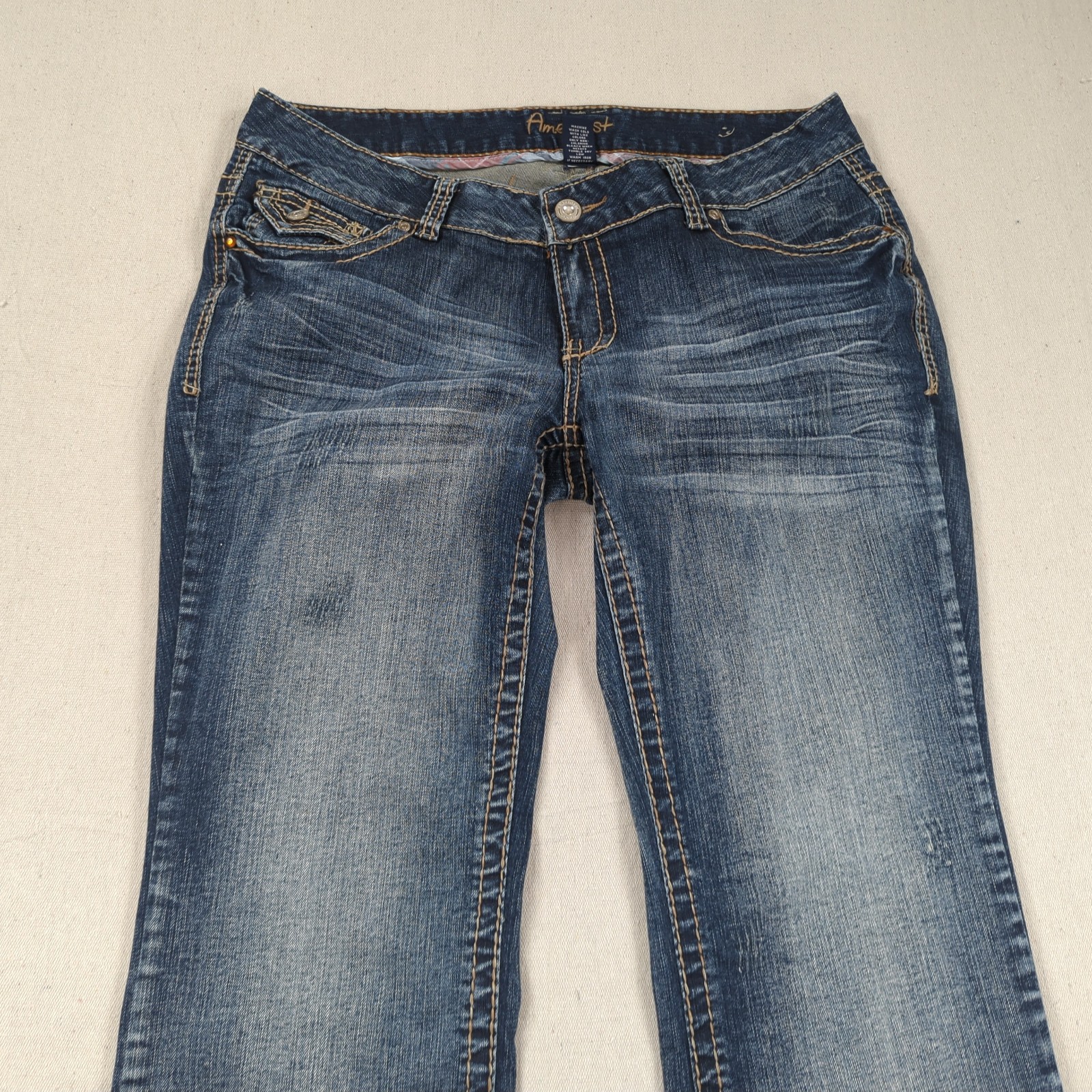 Amethyst Jeans Womens 16 Blue Boot Cut Cropped Low Rise Thick Stitch Flap Pocket