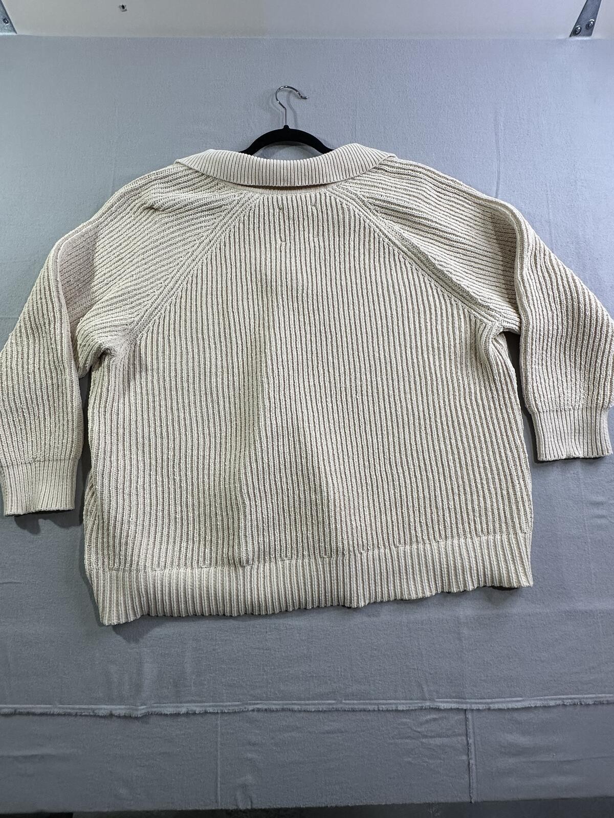 Aerie Oversized Rib Knit Collared Sweater Cream XL Polo Pullover Cozy