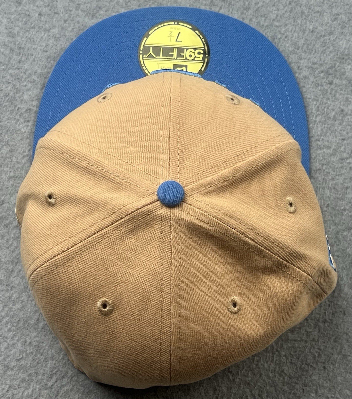 New Era USA 59FIFTY Fitted Hat Size 7 1/2 Khaki/Blue/Gold Hat New