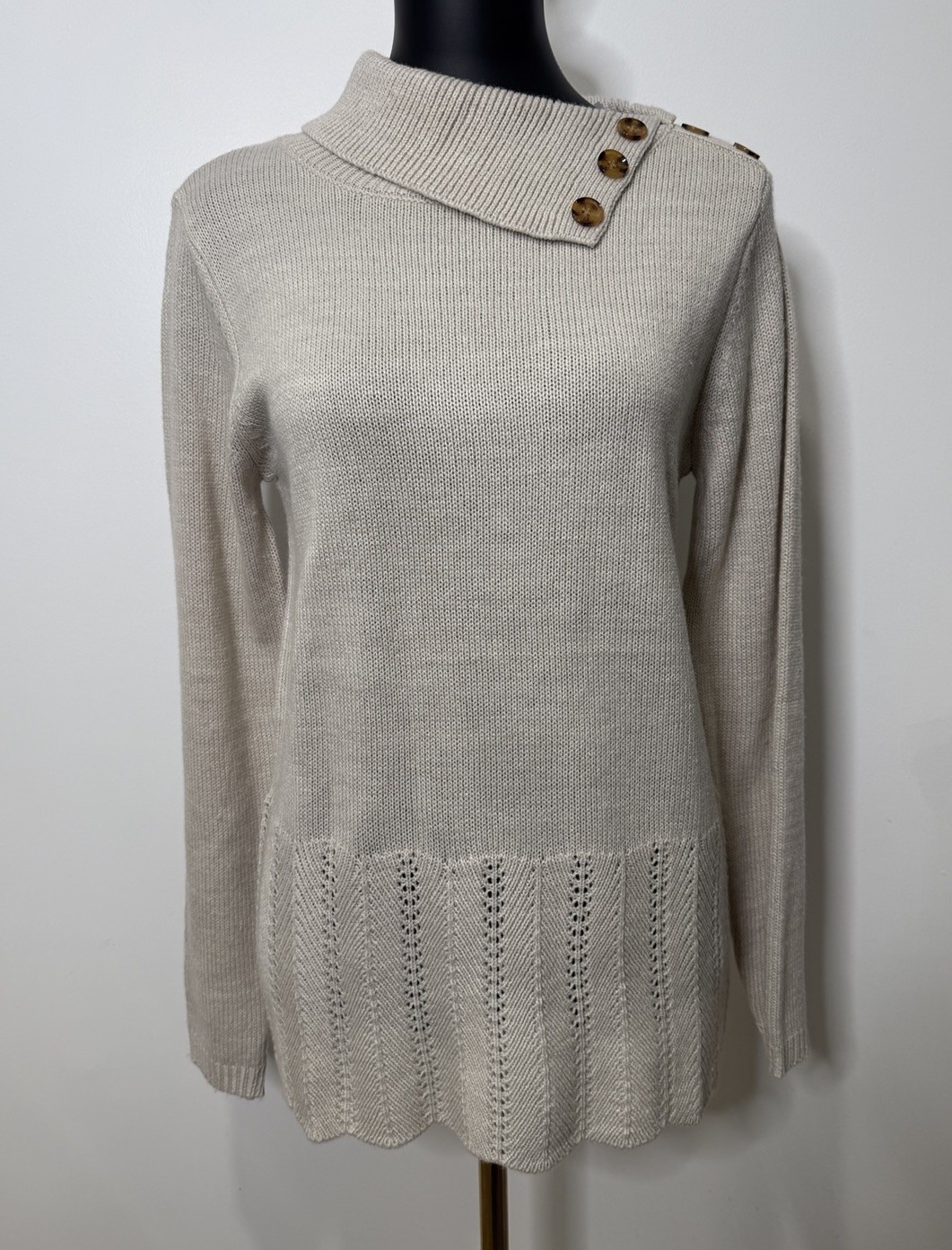 Olive And Vine Envelope-Collar Marled Sweater Warm Ivory Size Small