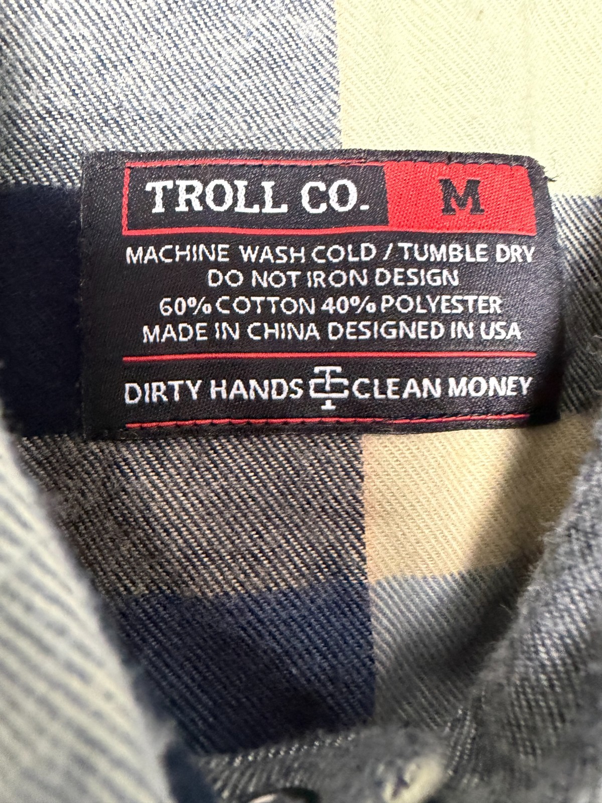 Troll Co Flannel Shirt Men’s Size Medium Blue Yellow Button Up Pearl Snap Casual
