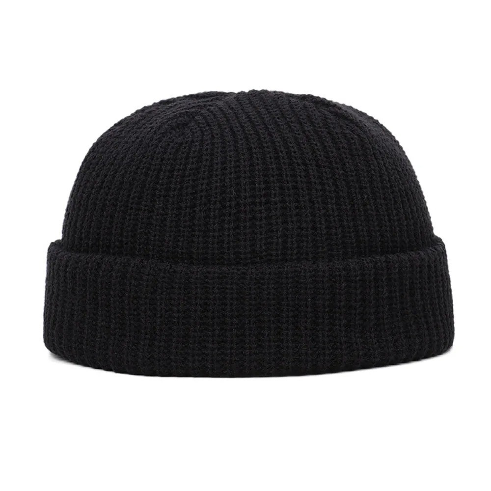 Mini Short Fisherman Beanie Hat Ribbed Docker Winter Warm Knitted Skull Cap cuff