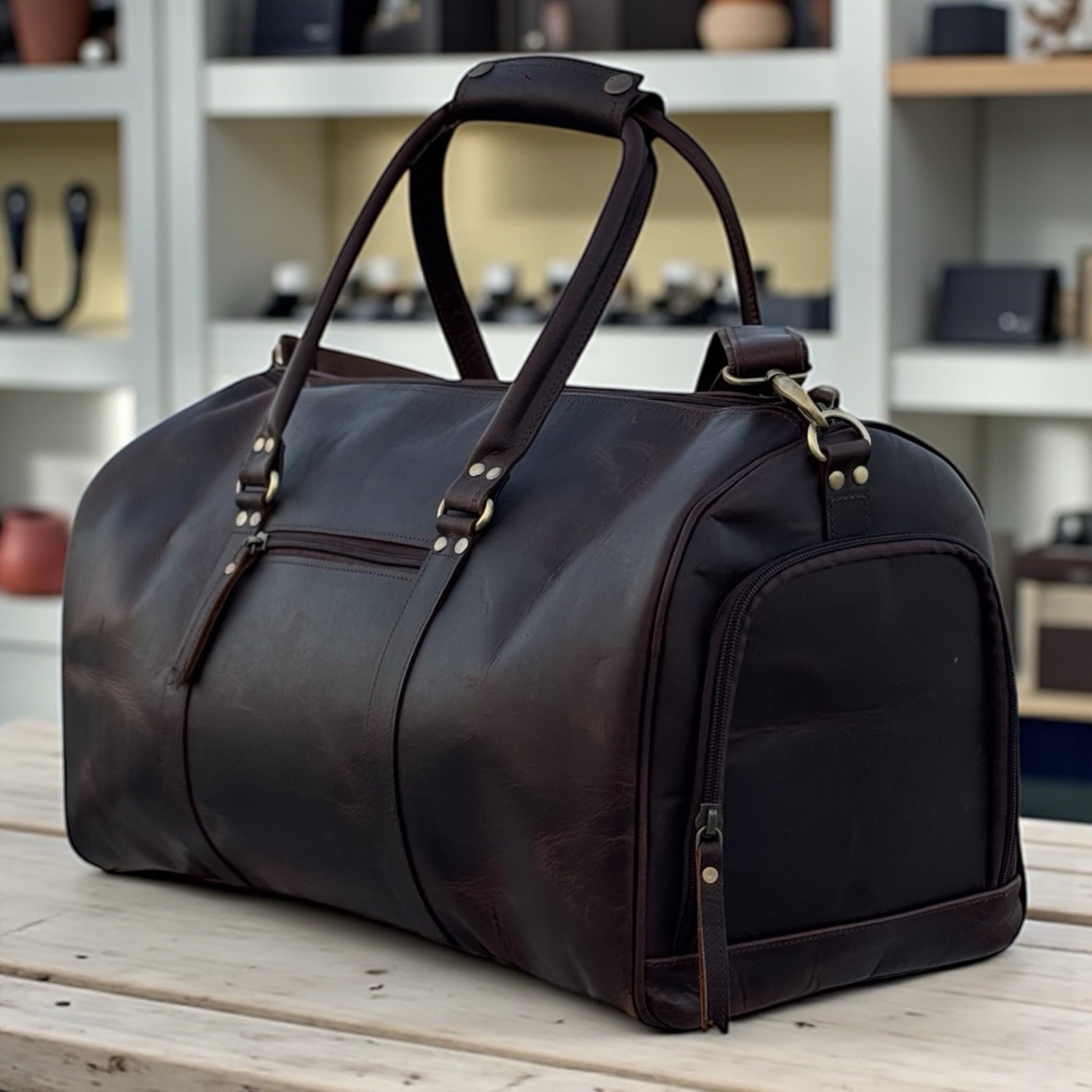 Leather Duffle Bag For Men Gym Bag With Shoe Compartment