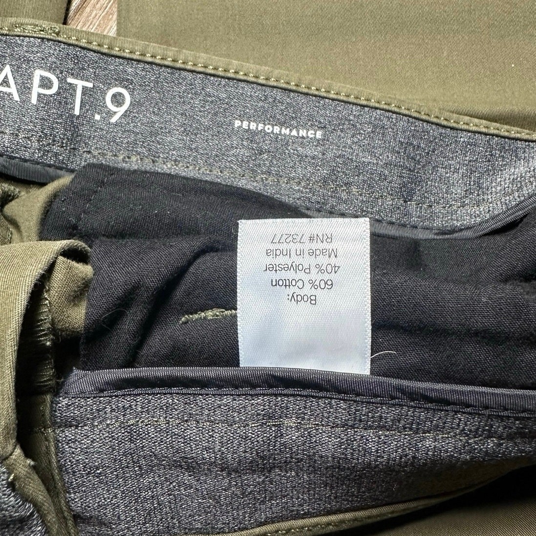 Apt 9 Tech Pants 30×30 Olive Green Slim Fit Straight Leg Performance Chino Men’s