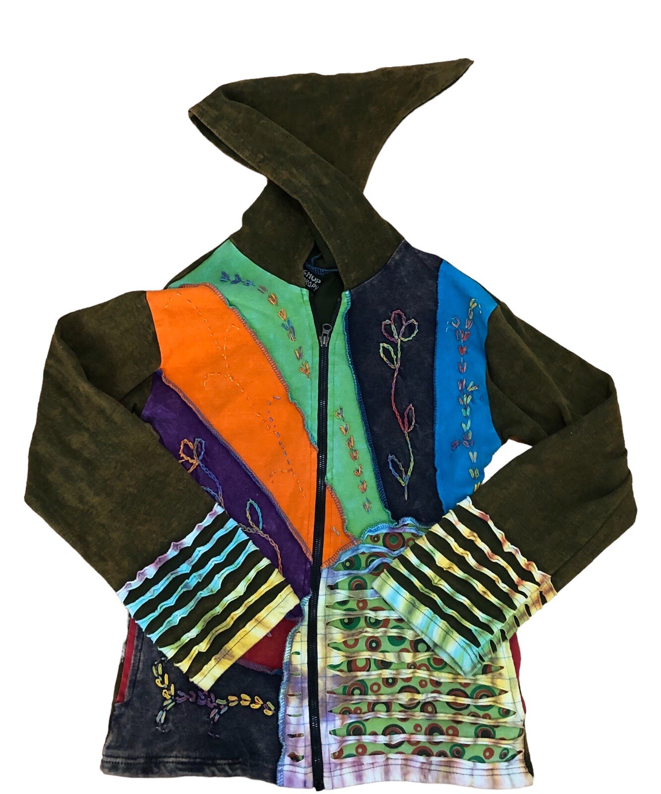 Shop Therapy Hippie Peace Sign Hooded Sweatshirt Rainbow Tie-dye Patchwork L/XL