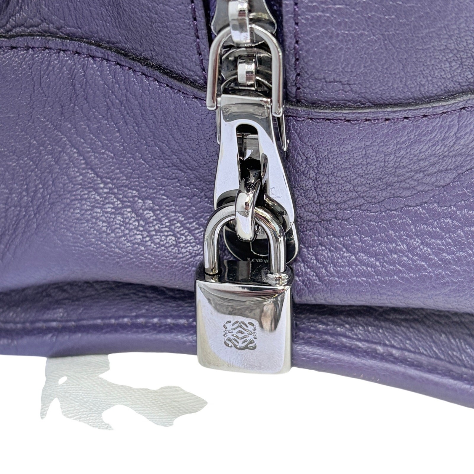 Loewe Amazona 36 Purple Leather Top Handle Bag Silver Hardware COA Dustbag Keys