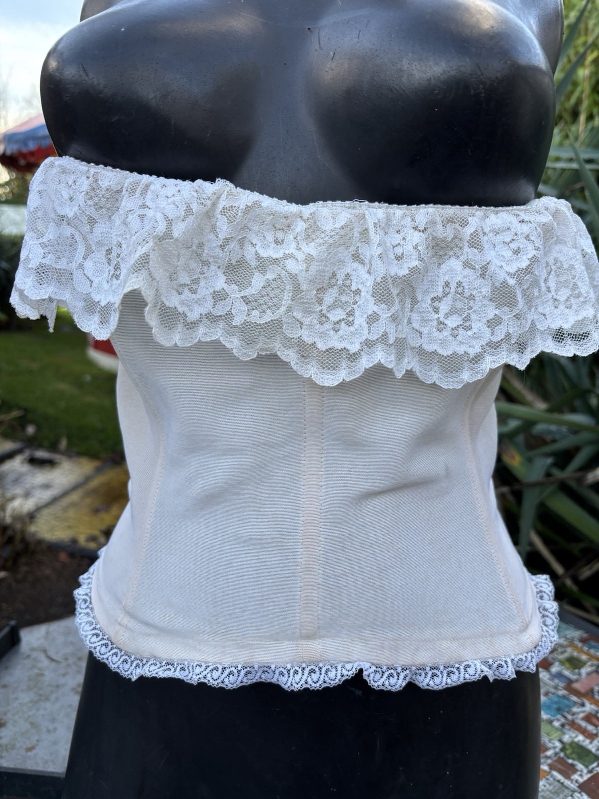 Vintage Lace Trimmed Boned Corset