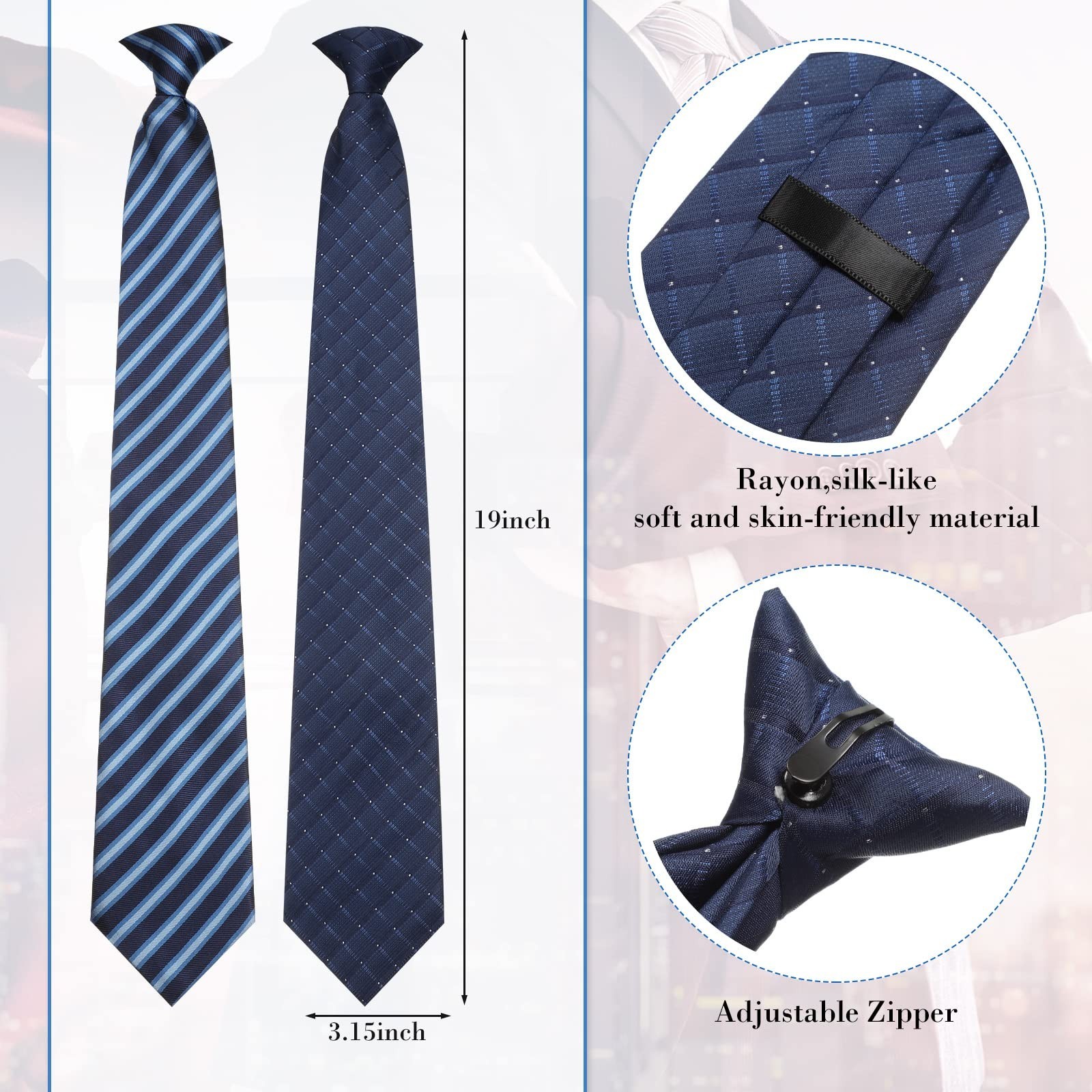 6 Pcs Clip-On Ties for Men – Striped, Solid, Plaid & Dots – 20 Inch Neckties for