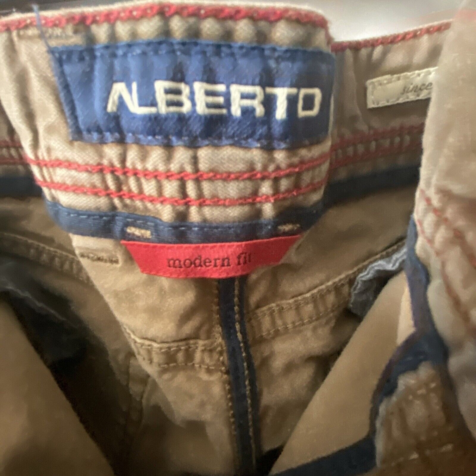 Alberto Pants Mens 35×29 Beige Stone Modern Fit Stretch Broken Twill