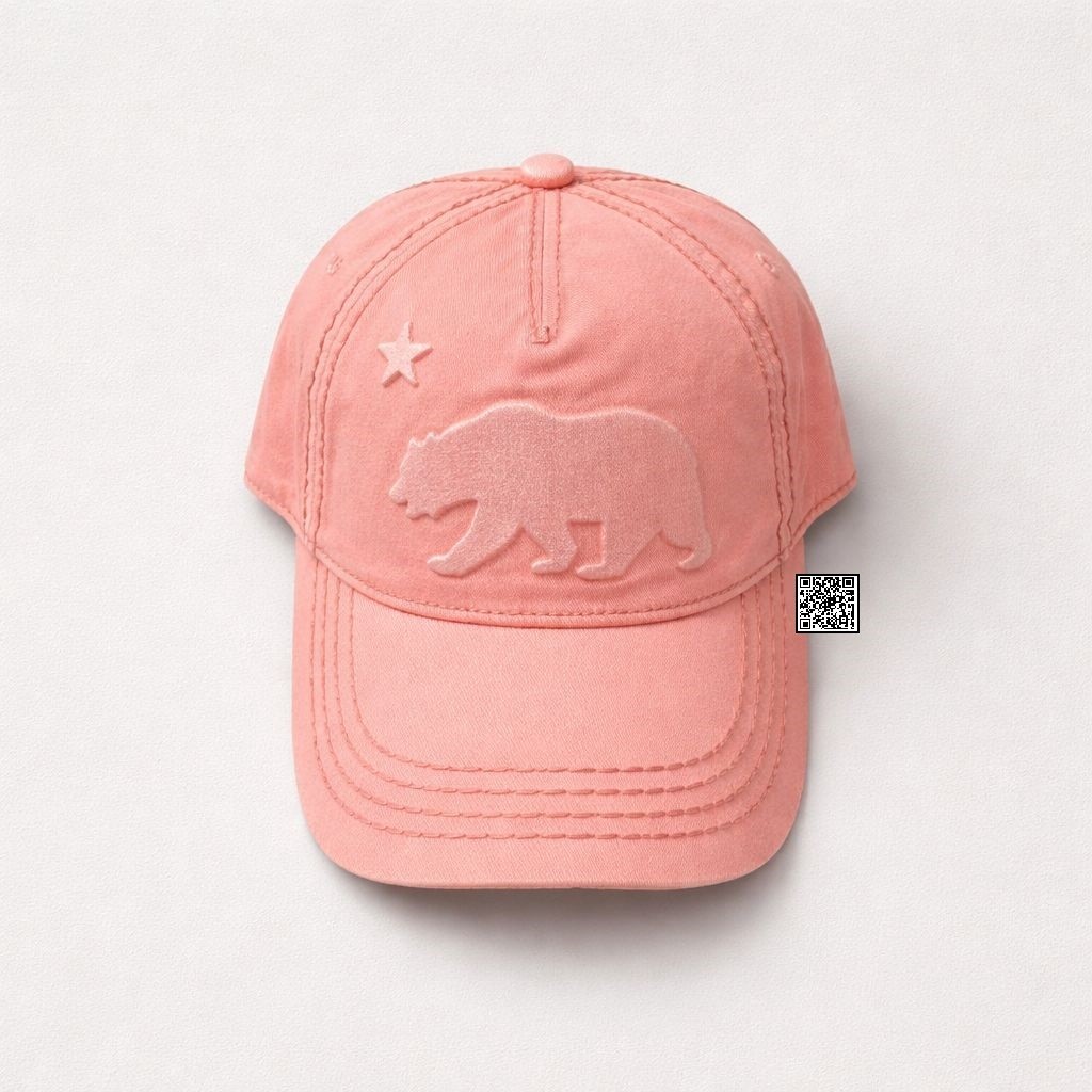 California Bear Embrodery Baseball Cap Washed Cotton Adjustable Unisex Adult Hat