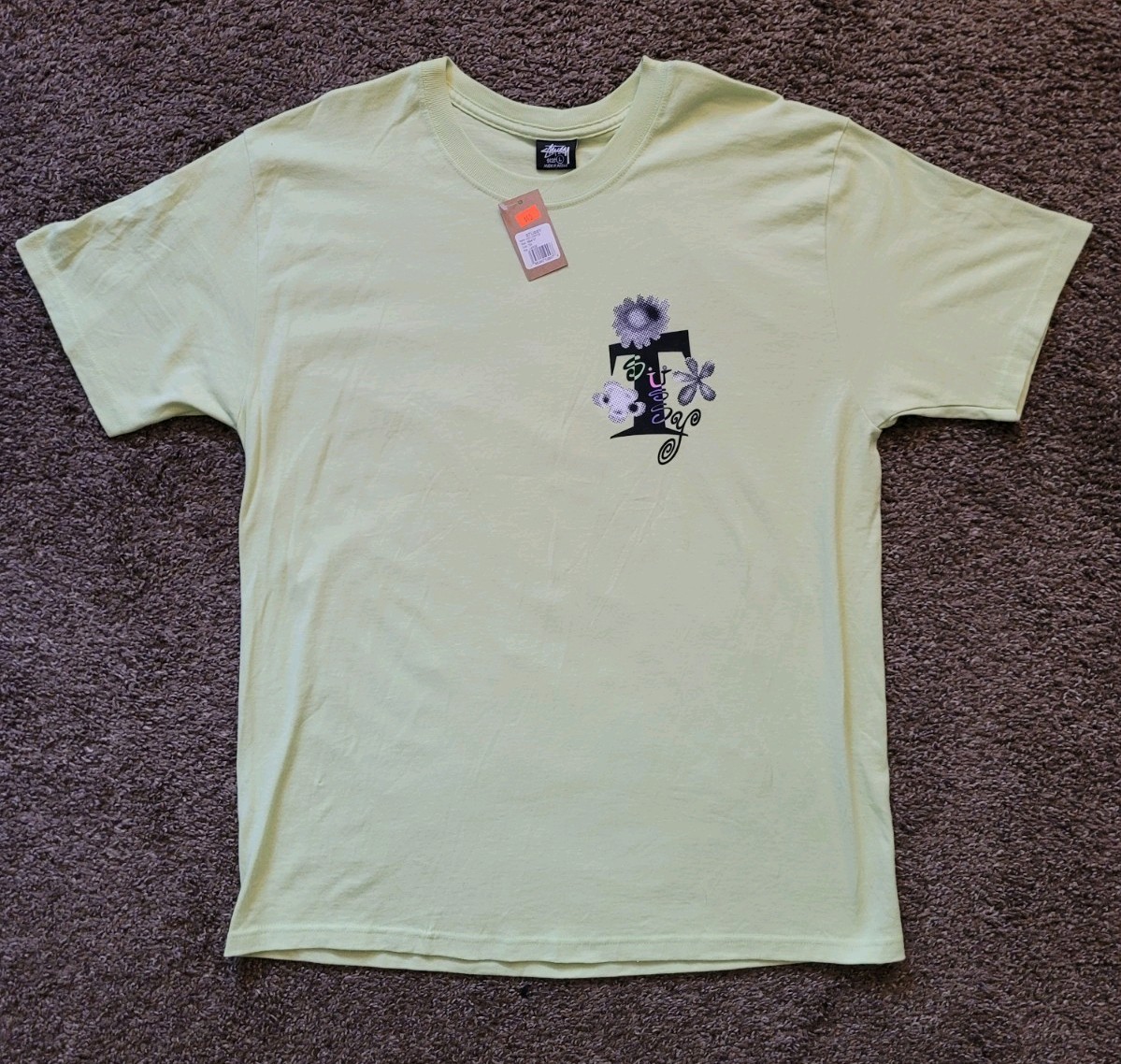 Stussy Flower Logo Print Tshirt Light Green Size L