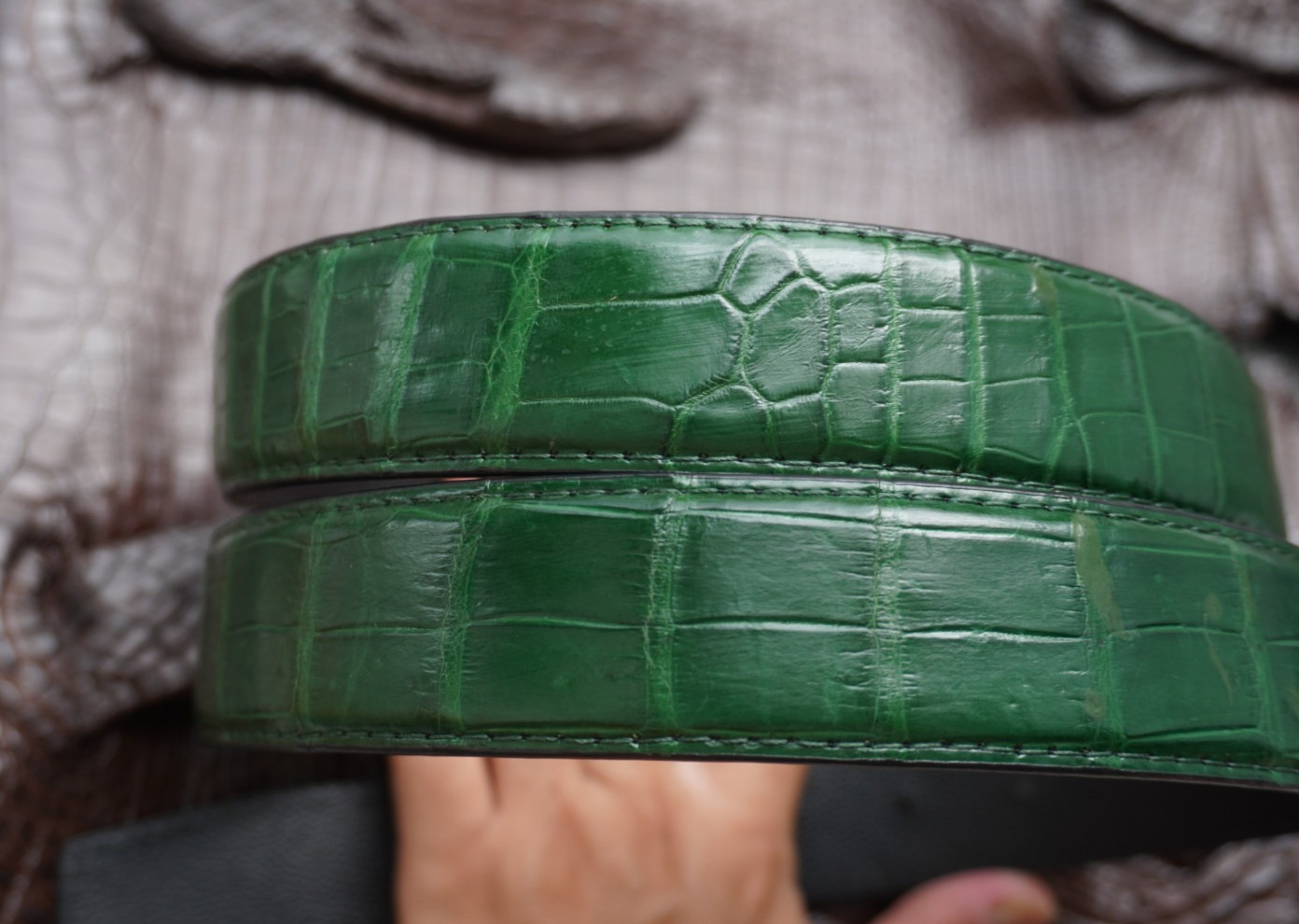 W 1.3 inch – Green Genuine Crocodile Belly Leather Skin Men’s Belt #L50
