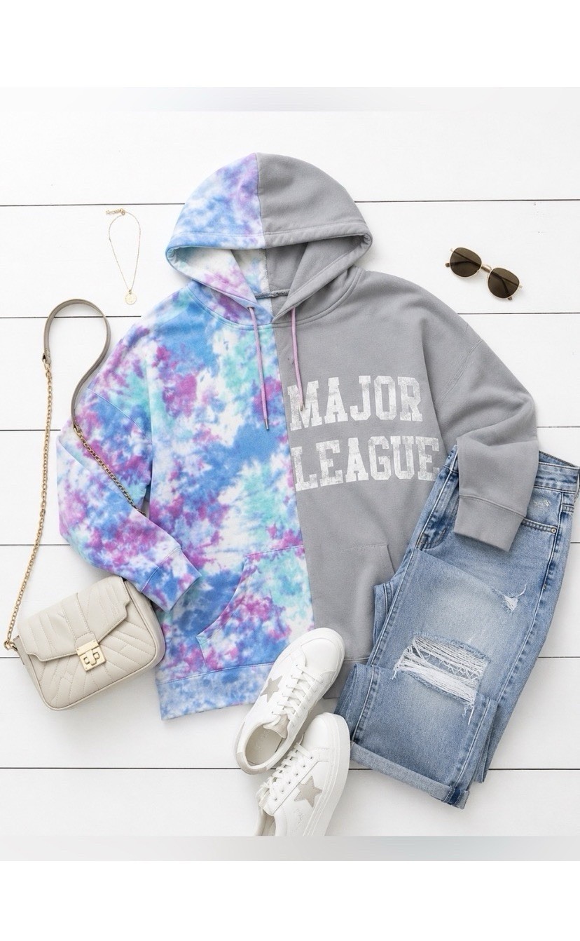 Free People Rare Two Tone Tie Dye Hooded Sweatshirt Size XL