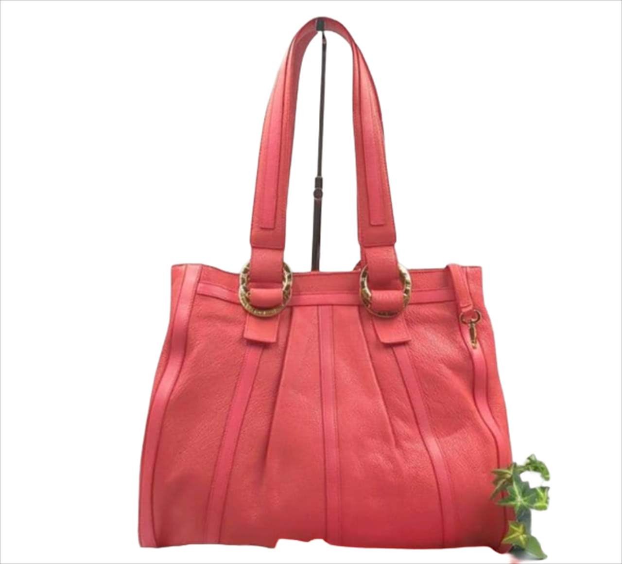 BVLGARI Shoulder Bag Coral Pink Leather Size: W13.8xH11.4 in. w/ Pouch