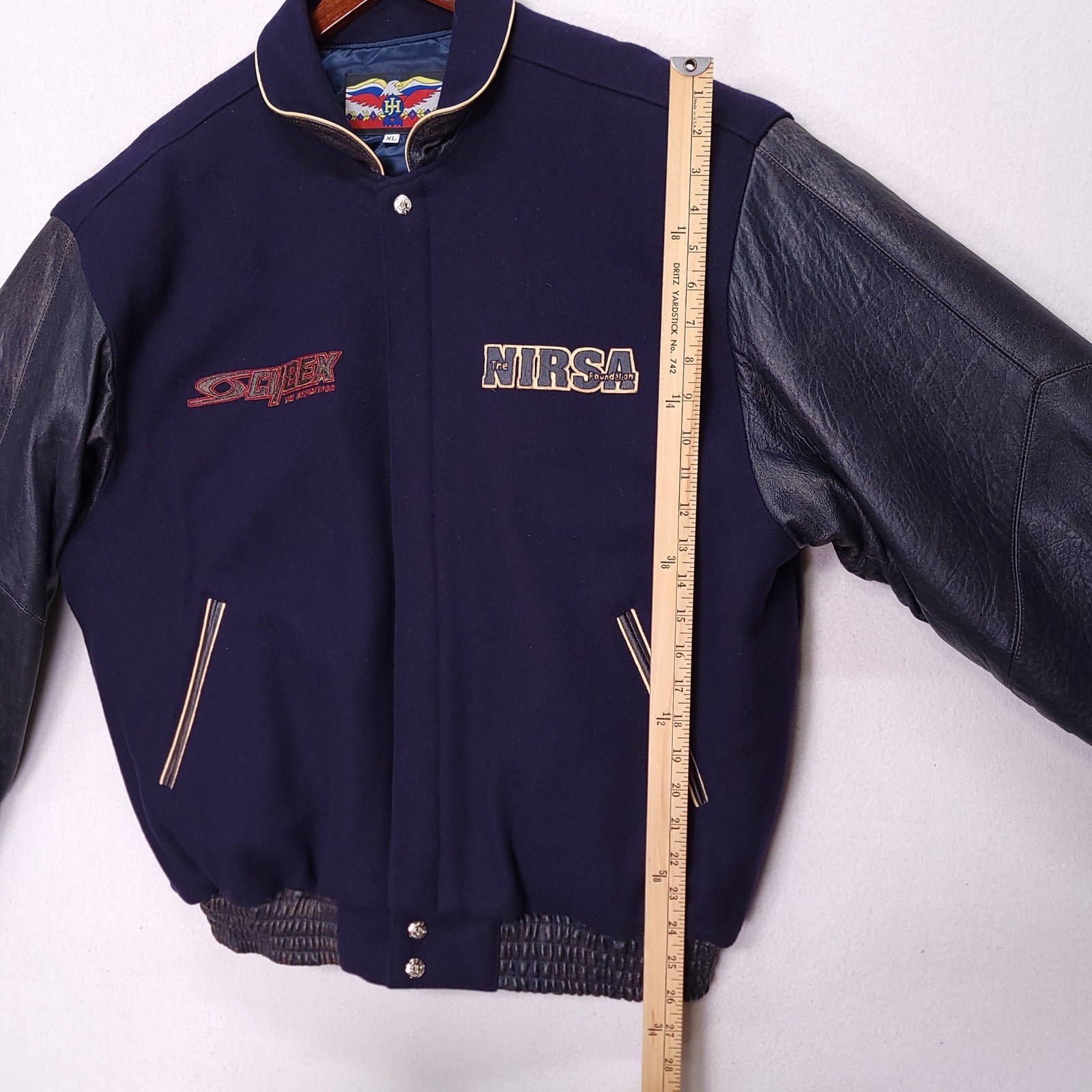Jeff Hamilton Varsity Jacket Navy Wool Leather Sleeves Mens XL Premier Edition