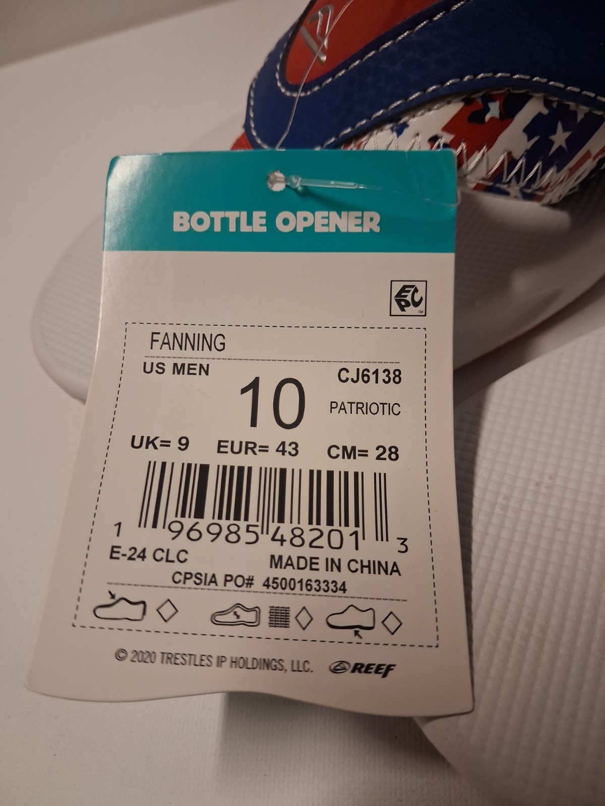 New W/ Tags Reef Fanning Bottle Opener Flip Flops Sandals Mens Size 10 Red Blue
