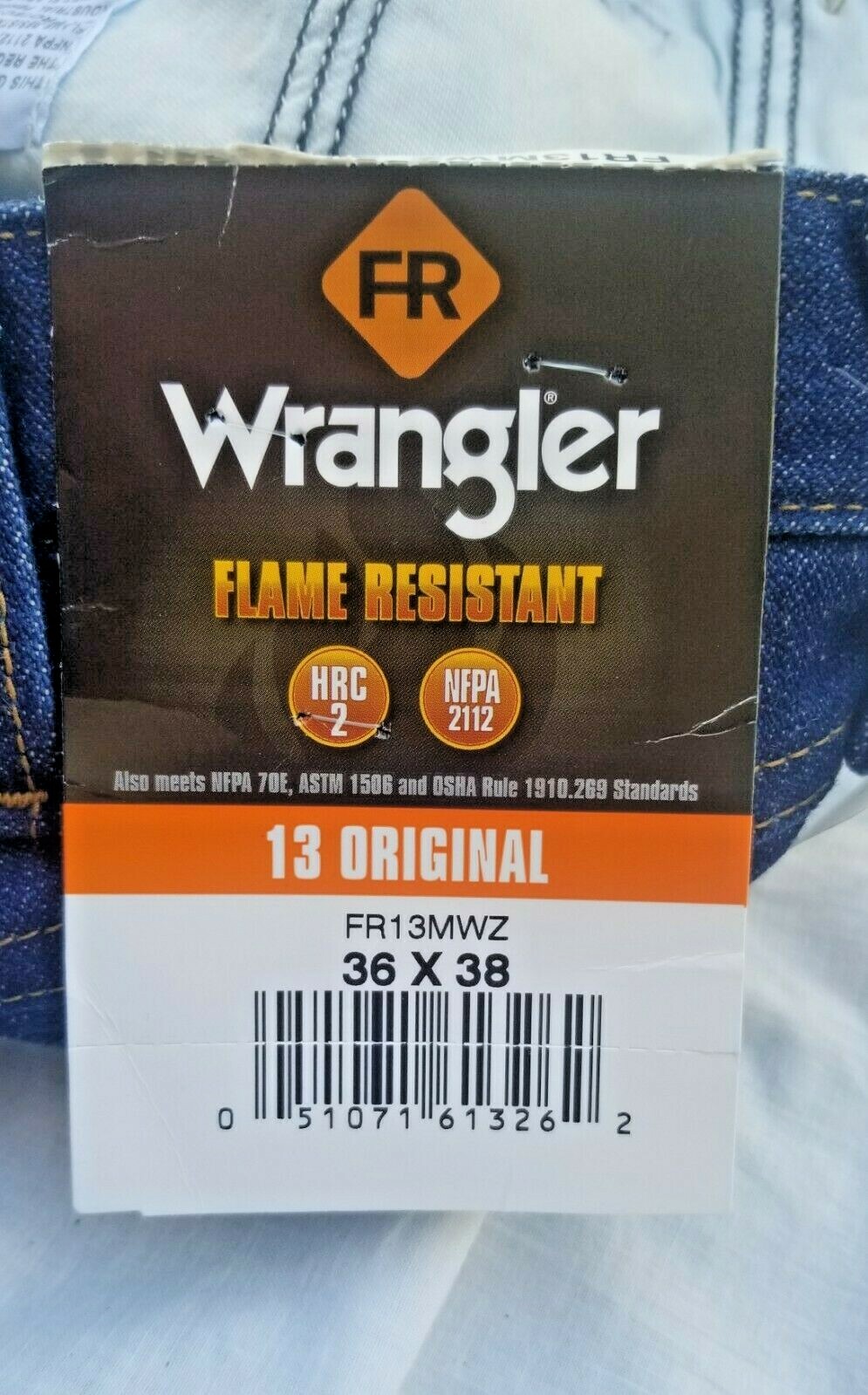 WRANGLER COWBOY CUT FLAME RESISTANT MEN’S 13 ORIGINAL BLUE DENIM JEANS 36/38