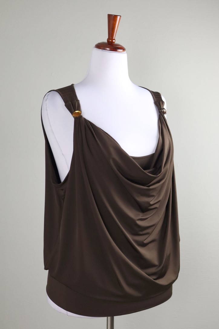 ESCADA Slinky Stretch Jewel Gem Embellished Draped Front Tank Top Size 46