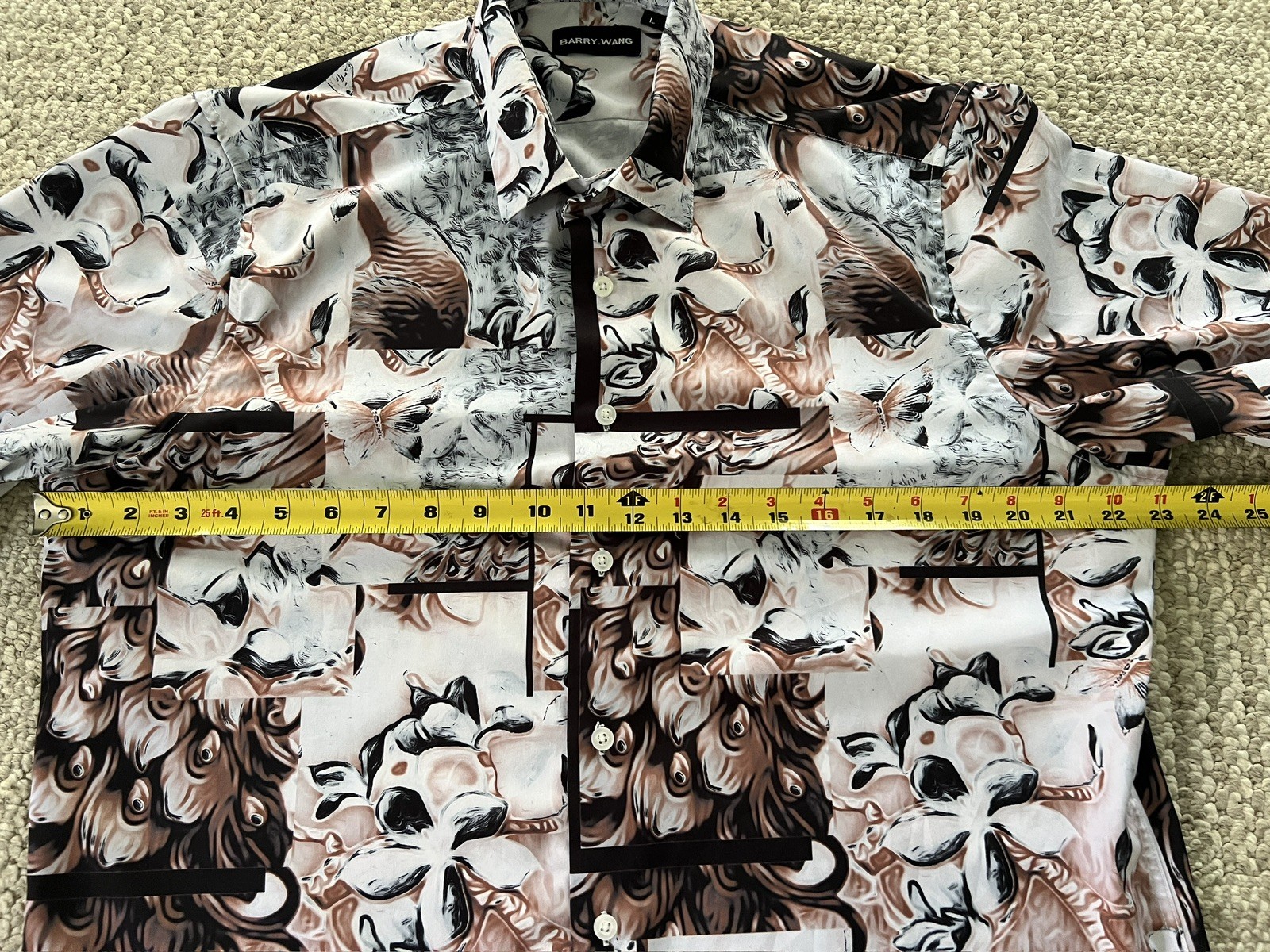 Barry Wang Men’s Dress short sleeve Shirt, Floral Multicolor Button Down Size L