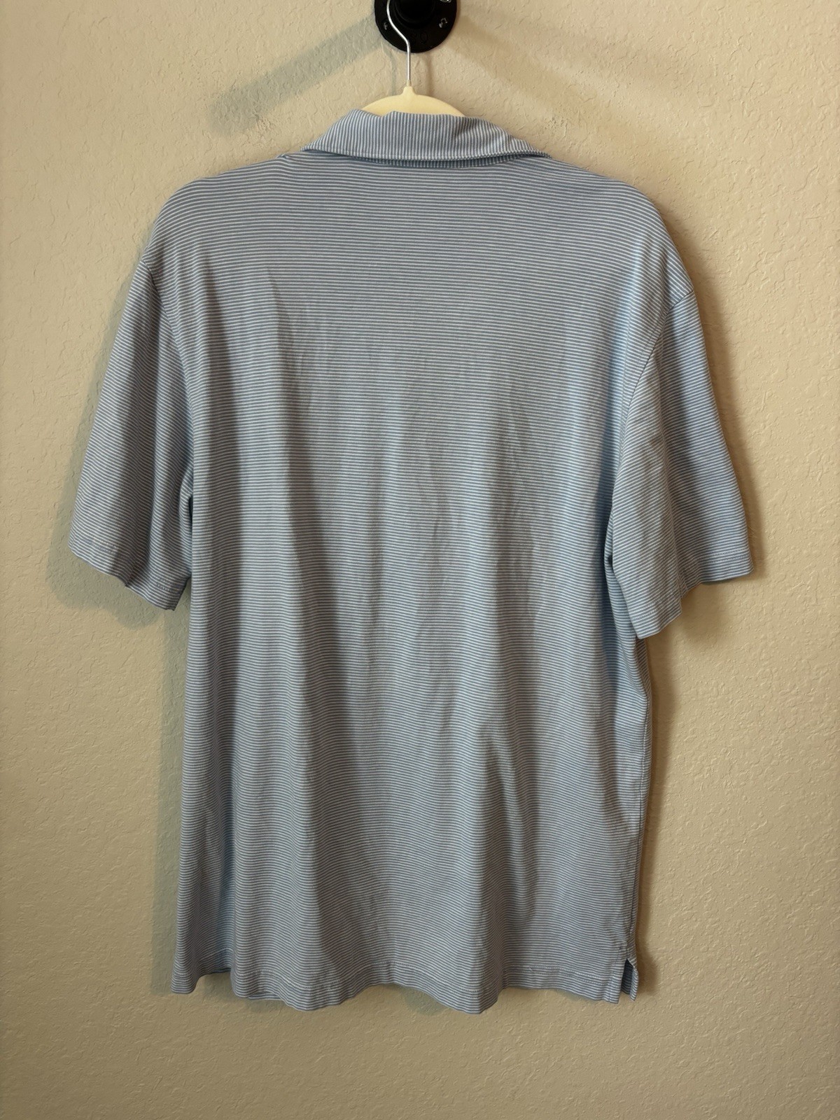 Masters Classics Men’s L/G Blue/White Striped Stretch Polo Logo Pima Cotton